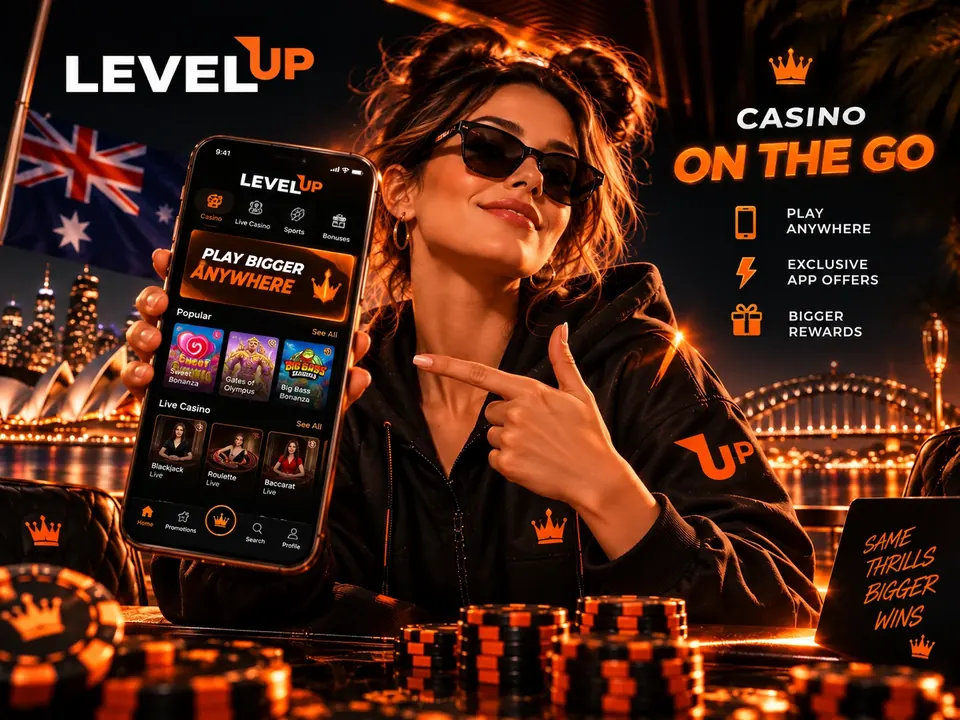 Level Up mobile casino beside Sydney Harbour at night